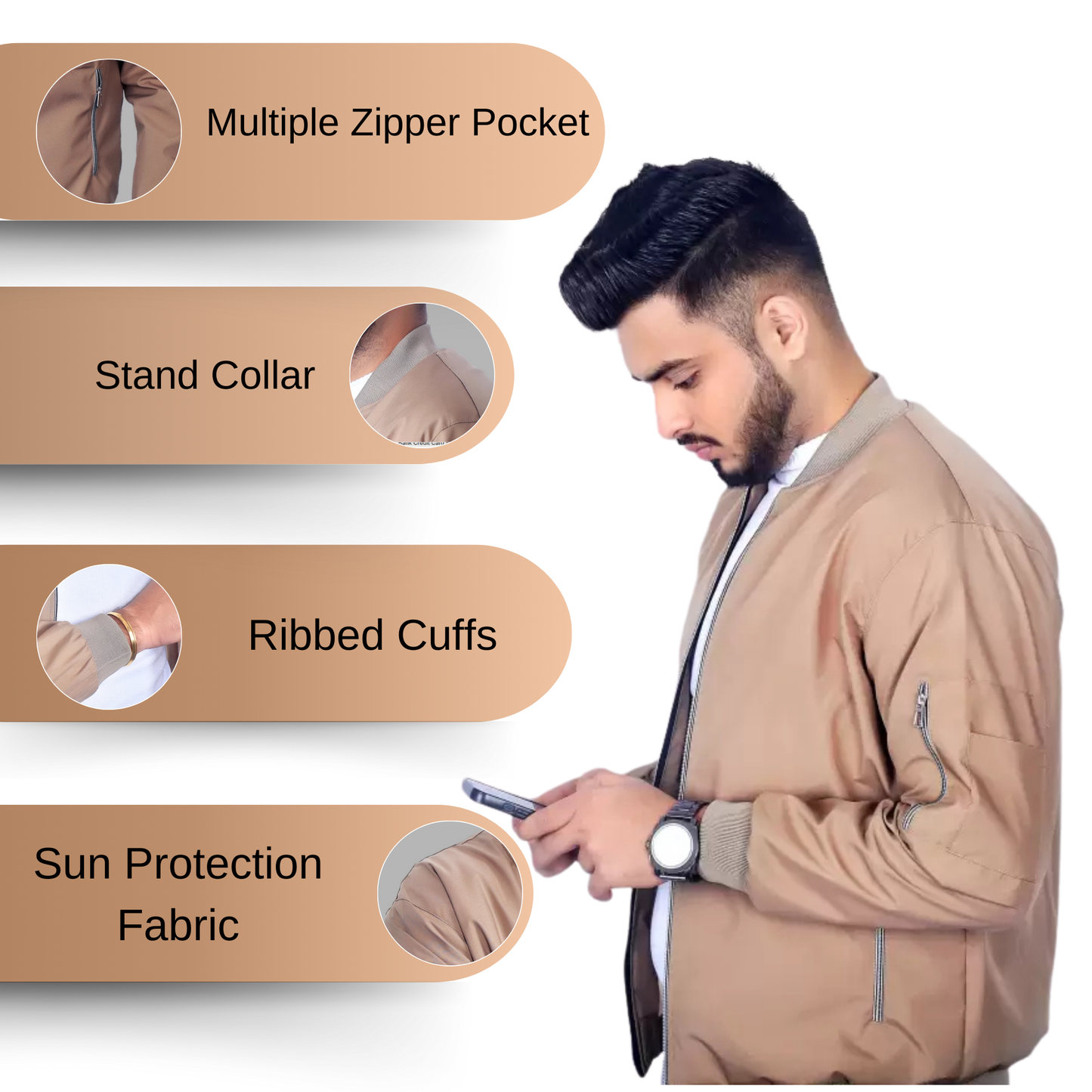 Caraba Men's Sunscreen Jacket | UV Protection, Lightweight Summer Wear, Prevents Sun Tanning, Stylish
