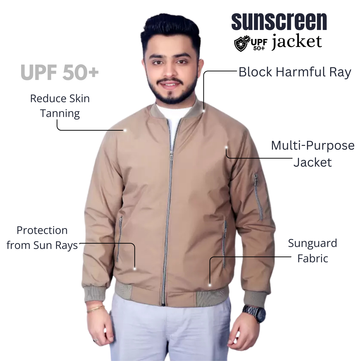 Caraba Men's Sunscreen Jacket | UV Protection, Lightweight Summer Wear, Prevents Sun Tanning, Stylish