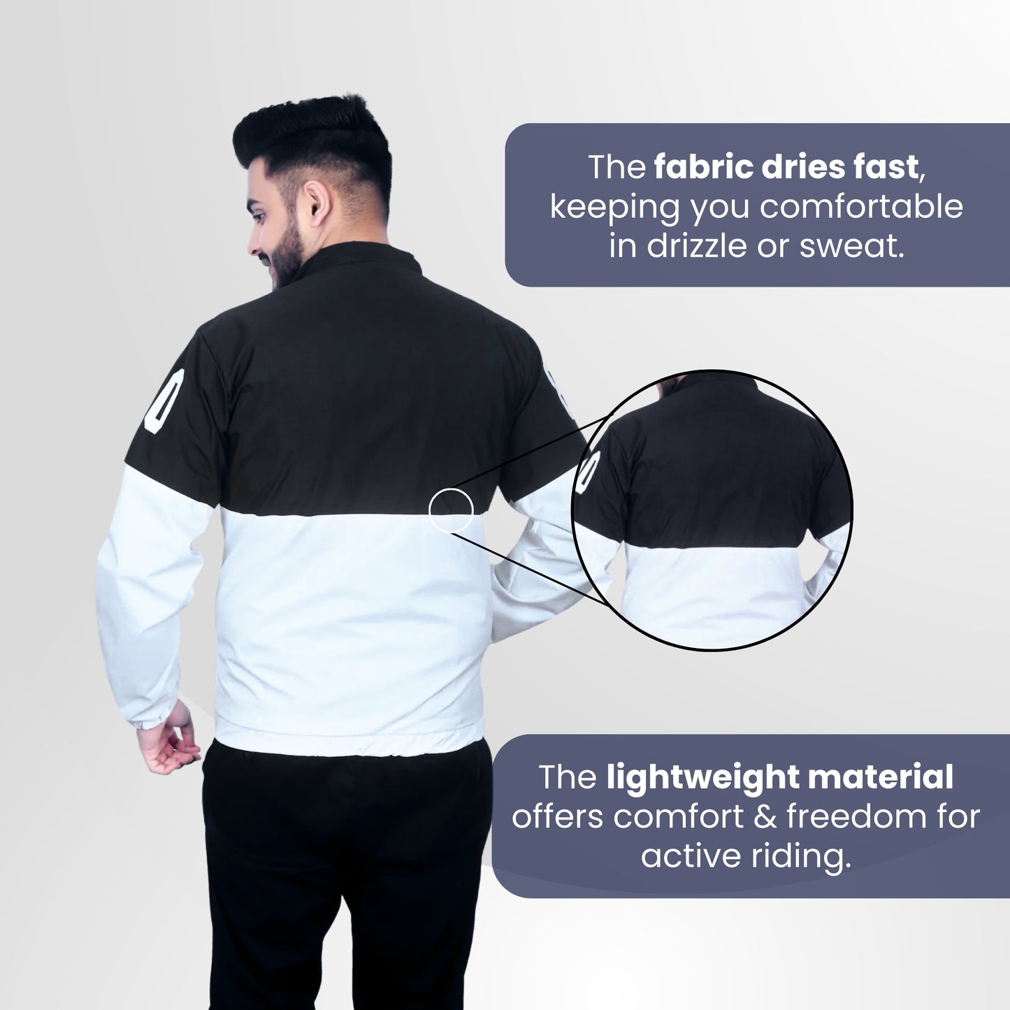 Caraba Men's Colorblock Light Rain Jacket | Stylish Nylon Windcheater | Full Sleeve Zip-Up Jacket with Stand Collar | Casual Sportswear