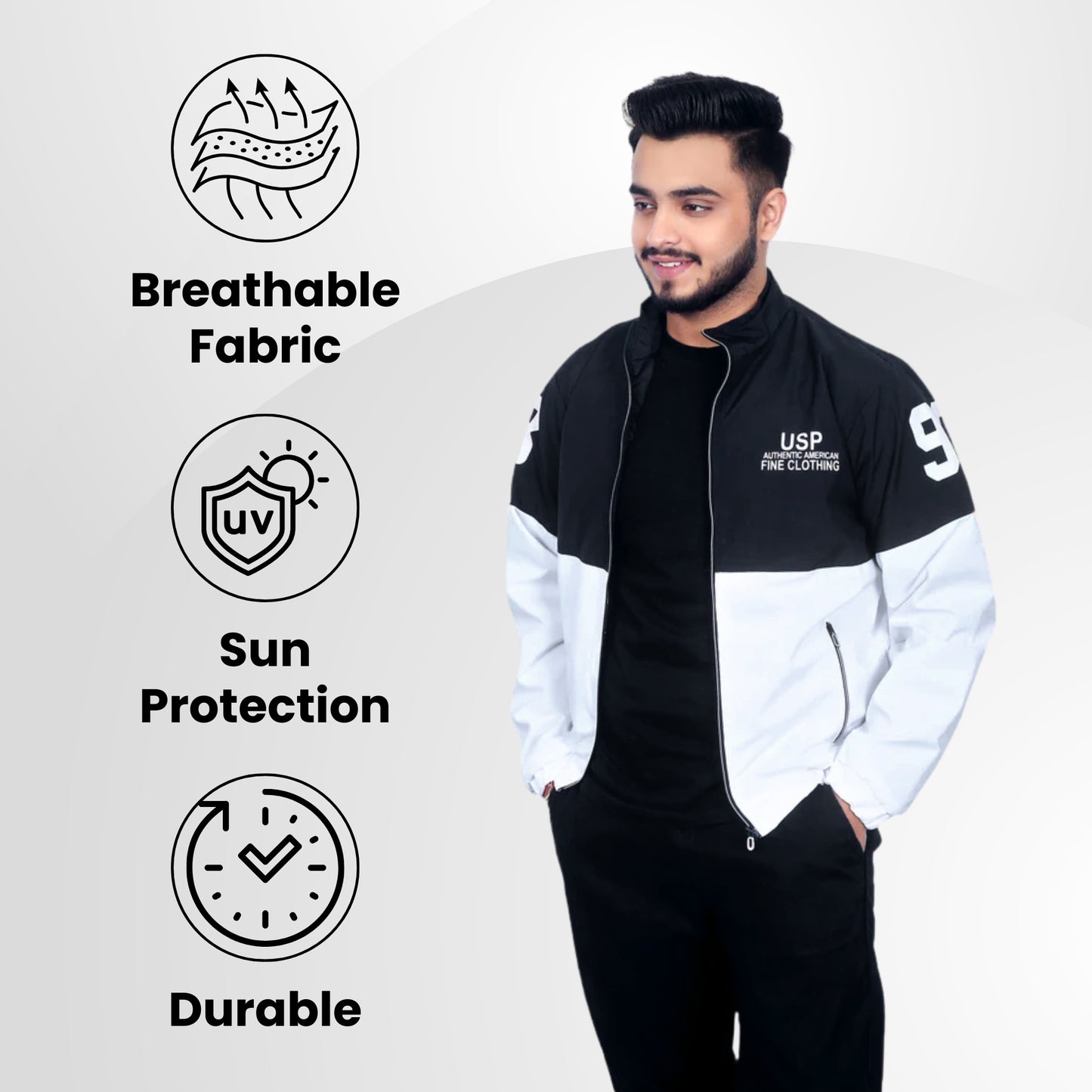 Caraba Men's Colorblock Light Rain Jacket | Stylish Nylon Windcheater | Full Sleeve Zip-Up Jacket with Stand Collar | Casual Sportswear