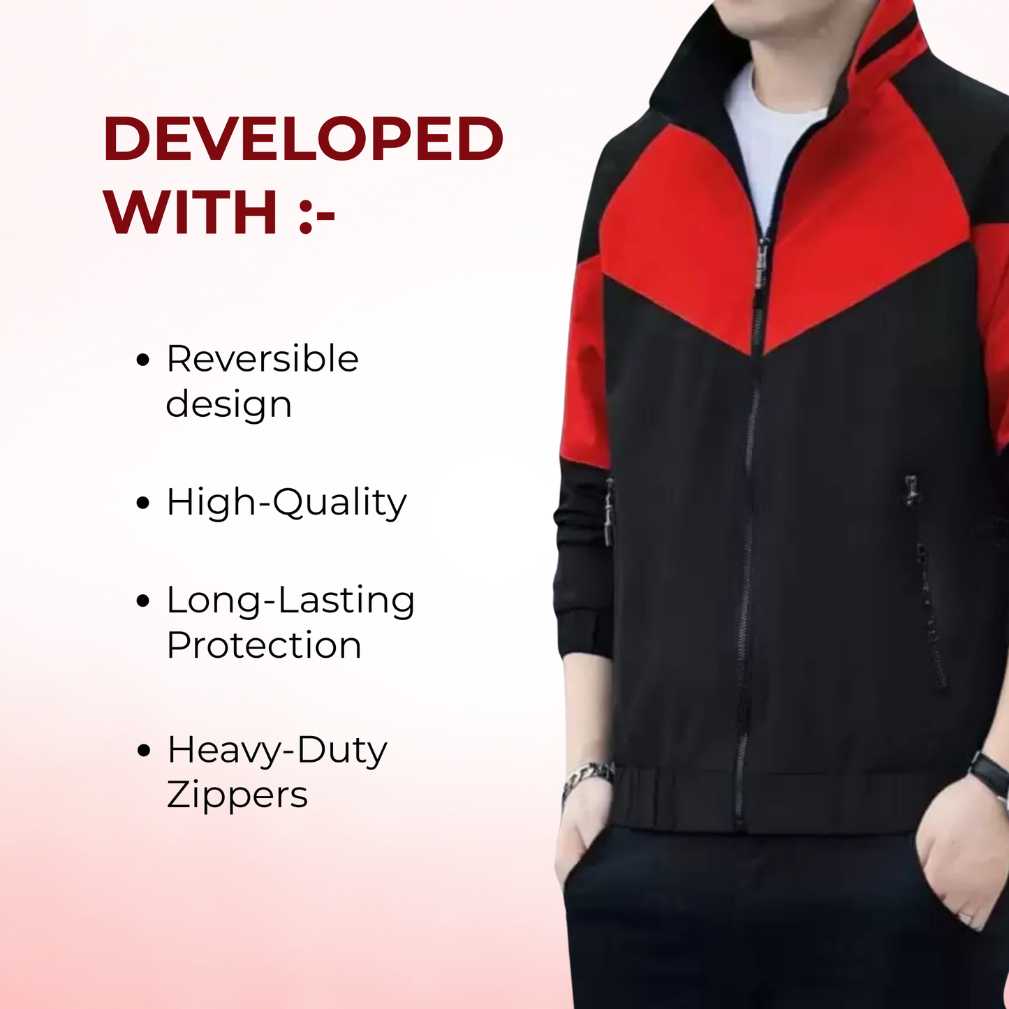 Caraba Men's Colorblock Summer Jacket | Lightweight Windcheater for Light Rain | Full Sleeves, Regular Fit, Stylish Stand Collar
