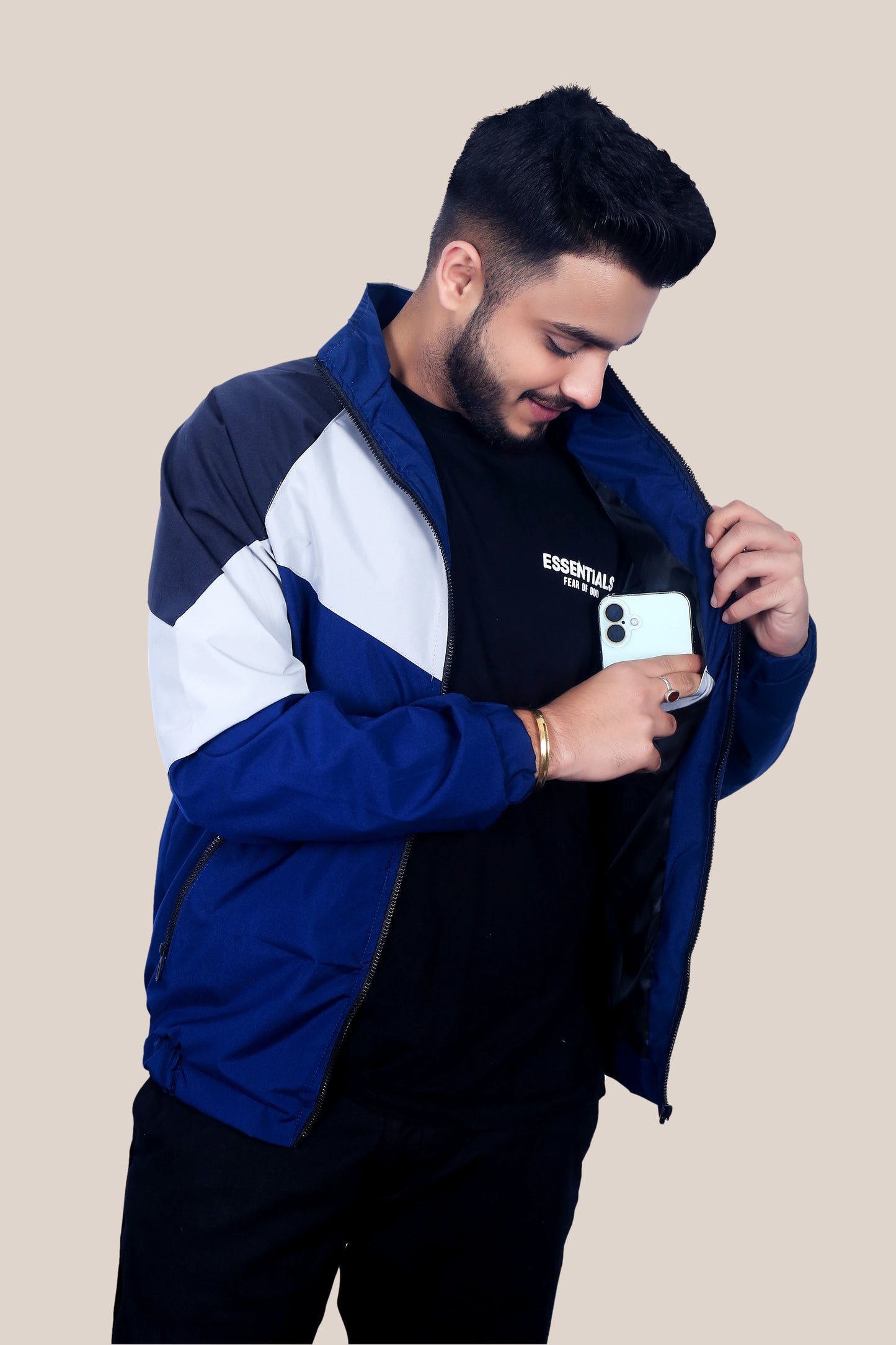 Caraba Jacket for Summer, Lightweight & Regular Fit, Full Sleeves, Stylish Stand Collar Colorblock Men Wind Cheater