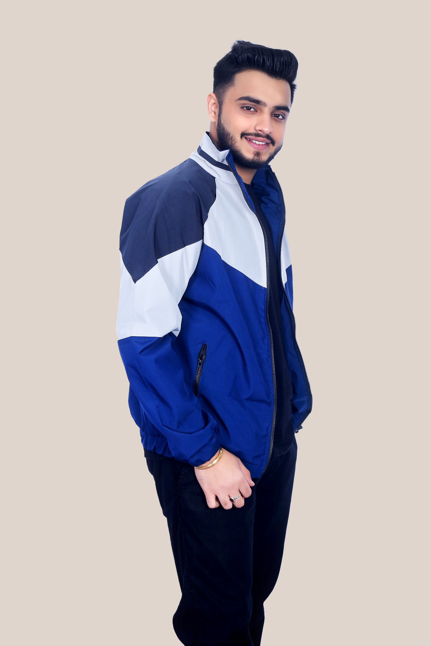 Caraba Jacket for Summer, Lightweight & Regular Fit, Full Sleeves, Stylish Stand Collar Colorblock Men Wind Cheater