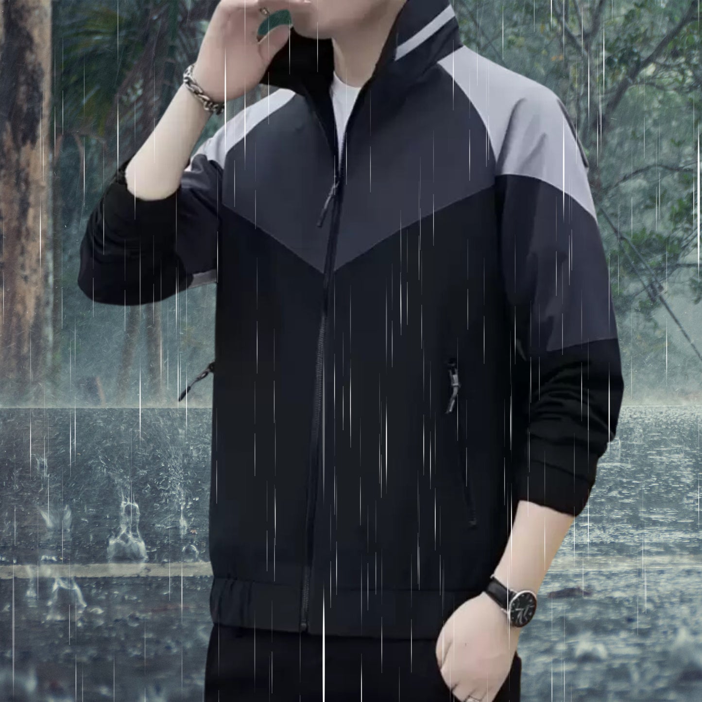 Caraba Colorblock Men's Rain Jacket for Light Rain