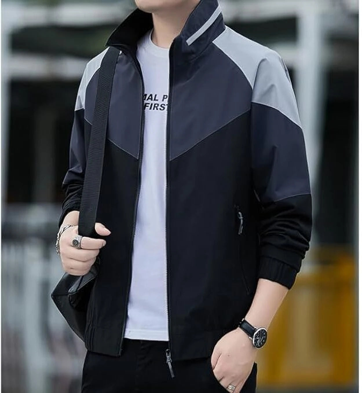 Caraba Colorblock Men's Rain Jacket for Light Rain