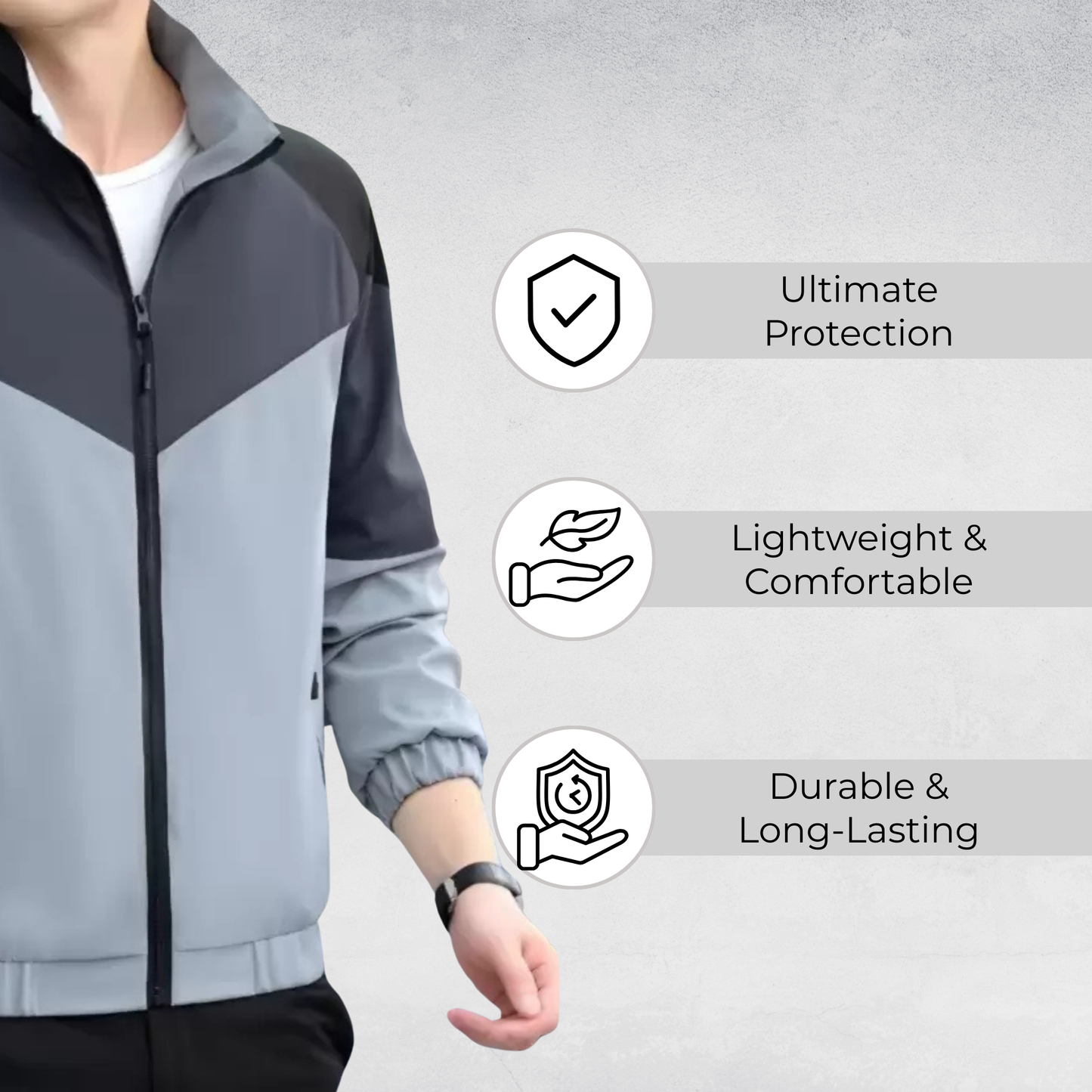 Caraba Men's Colorblock Summer Jacket | Lightweight Windcheater for Light Rain | Full Sleeves, Regular Fit, Stylish Stand Collar