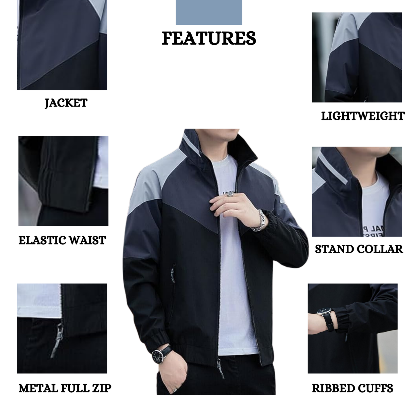 Caraba Men's Colorblock Jacket | Stylish Nylon Windcheater | Full Sleeve Zip-Up Jacket with Stand Collar | Casual Sportswear