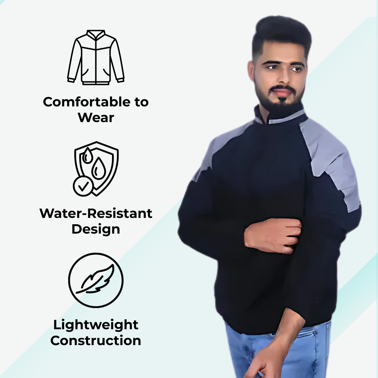 Caraba Men's Colorblock Light Rain Jacket | Lightweight Windcheater for Light Rain | Full Sleeves, Regular Fit, Stylish Stand Collar
