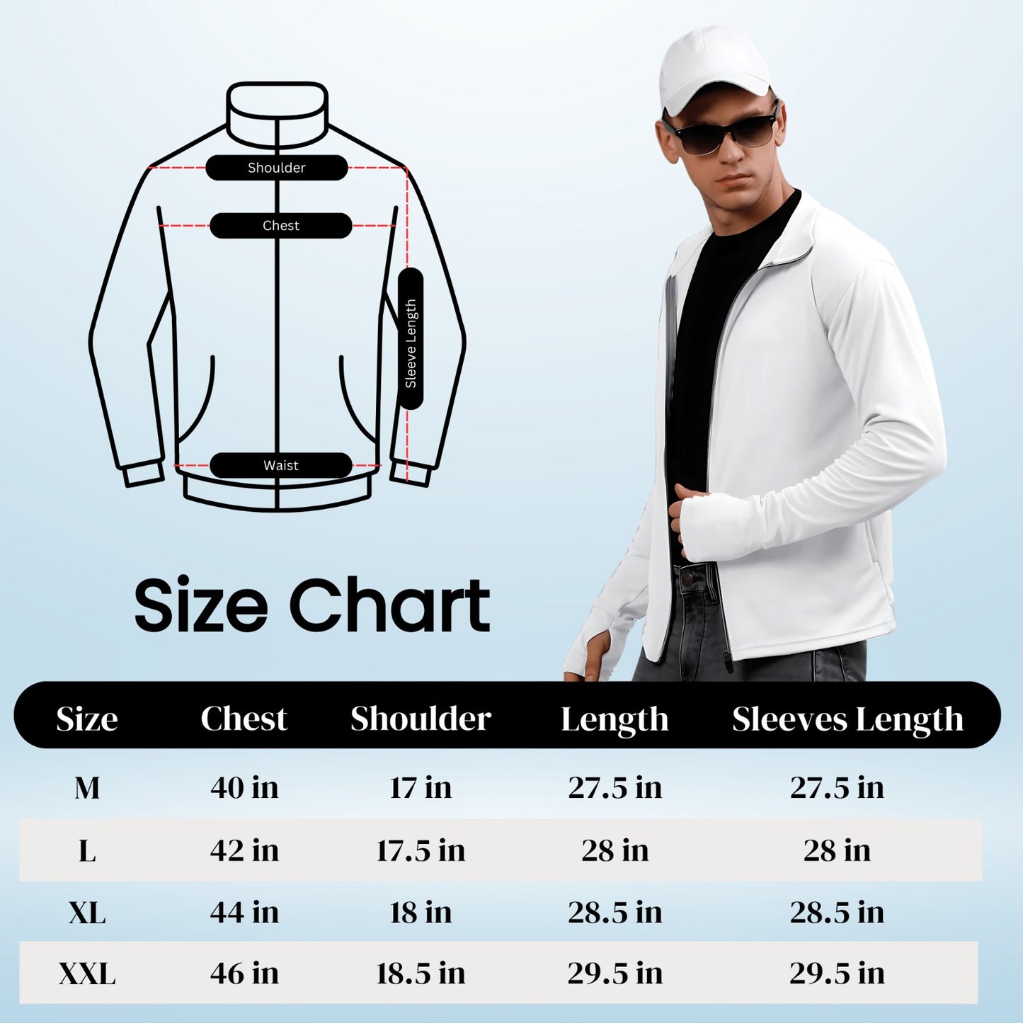 Caraba Men's UPF 50+ Sun Protection Jacket | Full Sleeves Polyester Sunscreen Running Jacket | Outdoor Sportswear for Running, Hiking & Activities (M, L, XL, XXL)