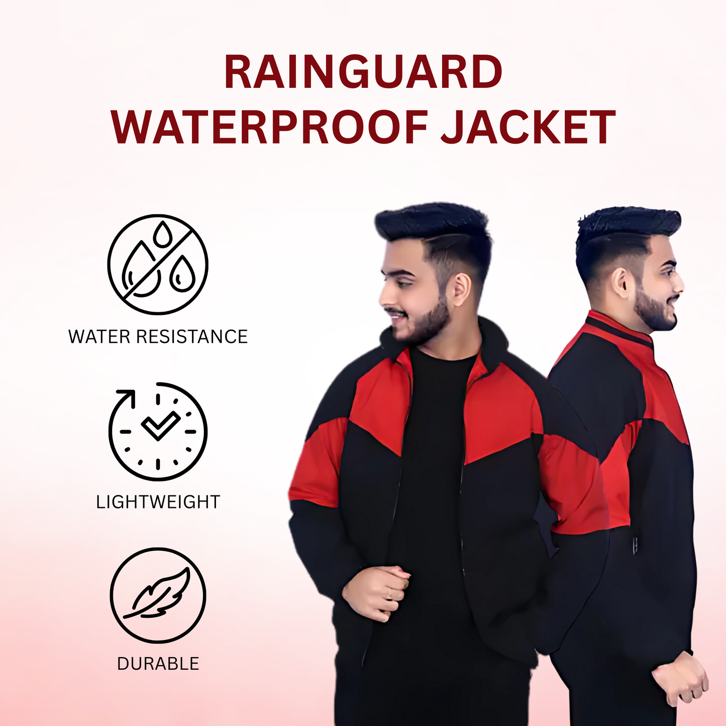 Caraba Men's Colorblock Light Rain Jacket | Lightweight Windcheater for Light Rain | Full Sleeves, Regular Fit, Stylish Stand Collar