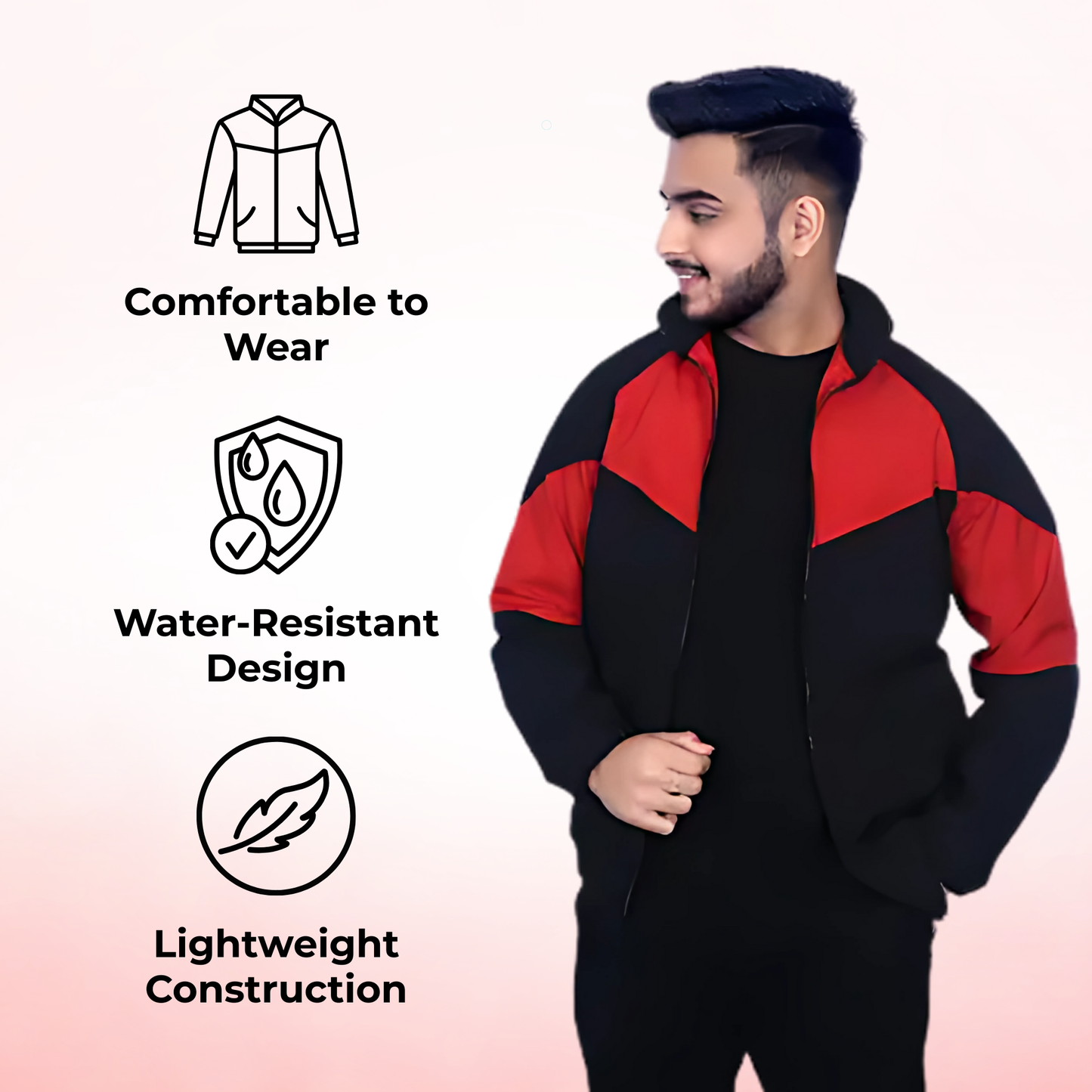 Caraba Men's Colorblock Light Rain Jacket | Lightweight Windcheater for Light Rain | Full Sleeves, Regular Fit, Stylish Stand Collar