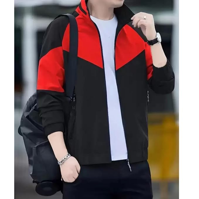 Caraba Mens Jackets for Winter, Lightweight Windcheater Jacket, Full Sleeves, Regular Fit, Stylish Stand Collar, Zipper Closure
