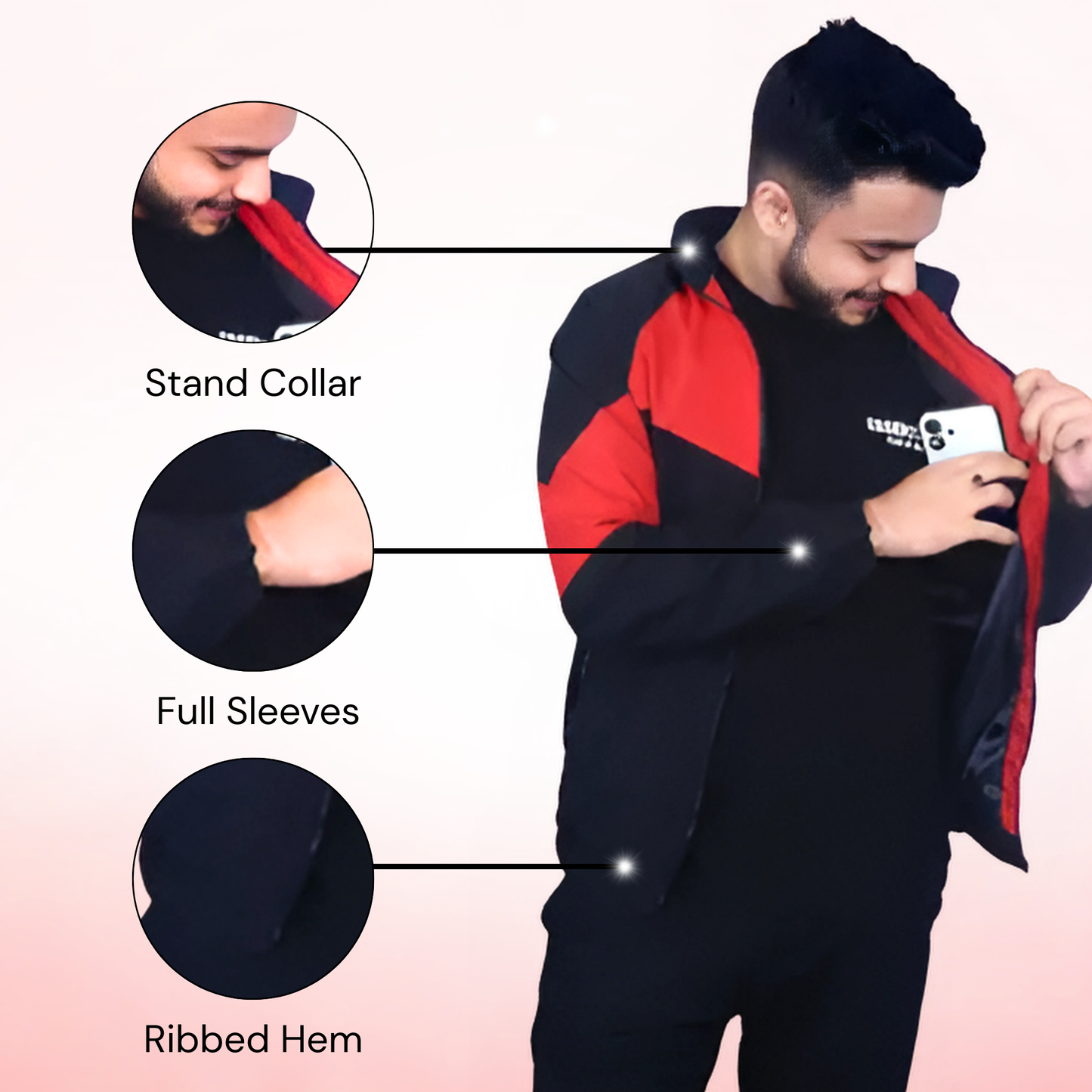 Caraba Men's Colorblock Light Rain Jacket | Lightweight Windcheater for Light Rain | Full Sleeves, Regular Fit, Stylish Stand Collar