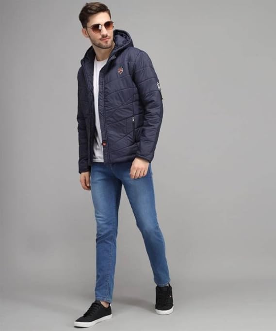 Men's Regular Fit Quilted Bomber Jacket With Hooded