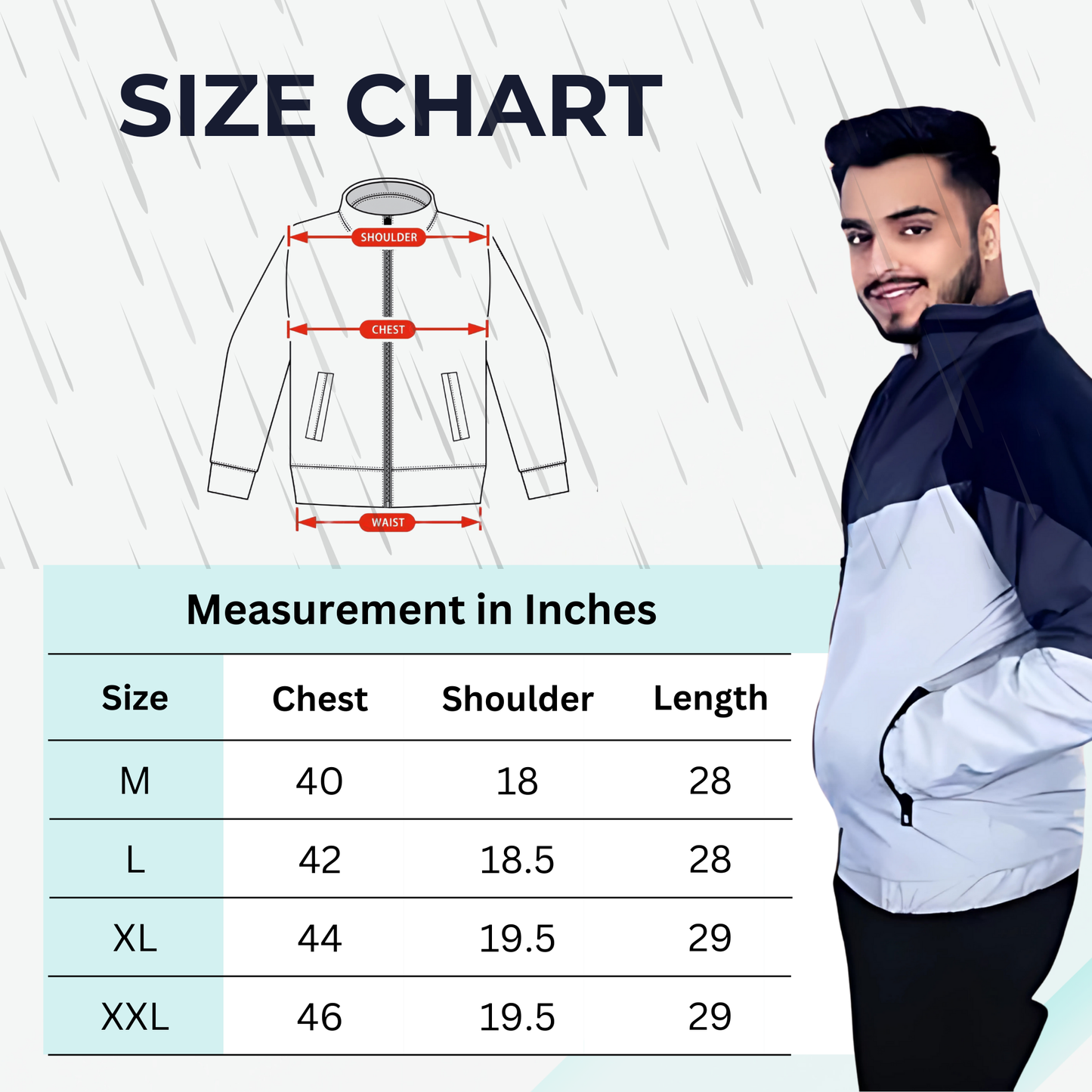 Caraba Men's Colorblock Light Rain Jacket | Lightweight Windcheater for Light Rain | Full Sleeves, Regular Fit, Stylish Stand Collar