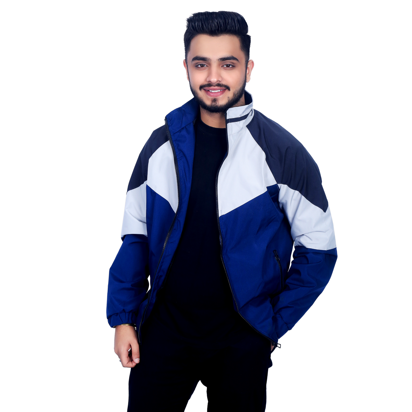 Caraba Men's Colorblock Light Rain Jacket | Lightweight Windcheater for Light Rain | Full Sleeves, Regular Fit, Stylish Stand Collar