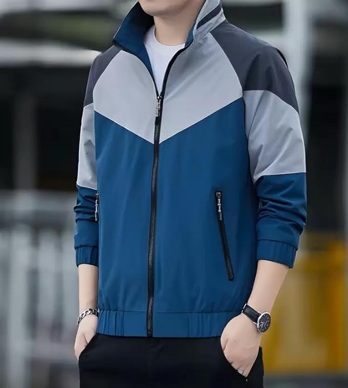 Caraba Mens Jackets for Winter, Lightweight Windcheater Jacket, Full Sleeves, Regular Fit, Stylish Stand Collar, Zipper Closure