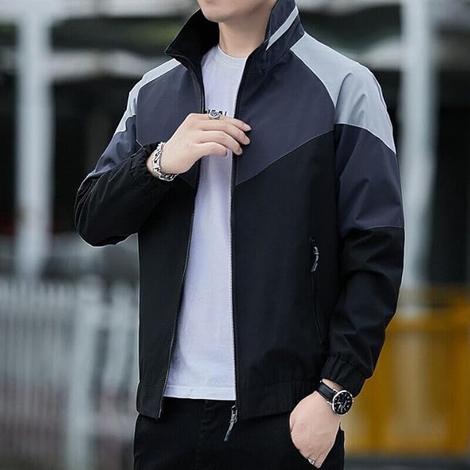 Caraba Mens Jackets for Winter, Lightweight Windcheater Jacket, Full Sleeves, Regular Fit, Stylish Stand Collar, Zipper Closure
