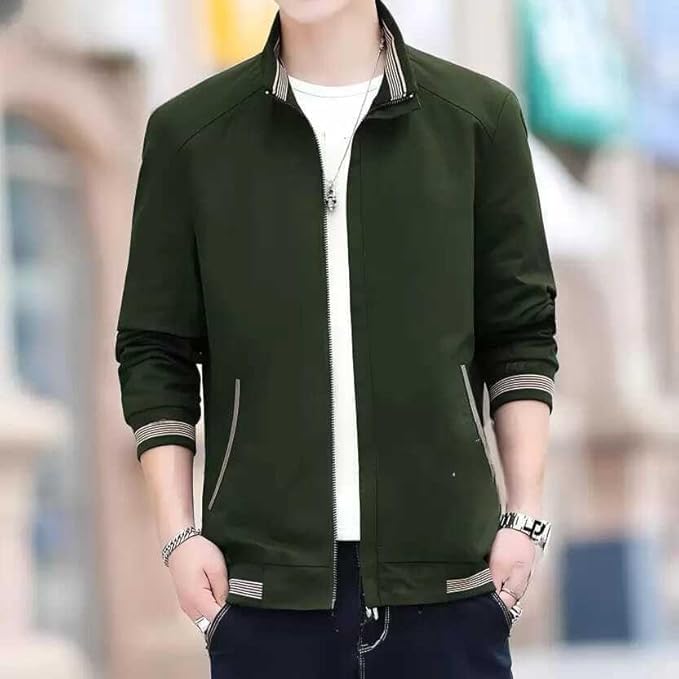 Caraba Mens Jackets for Winter, Lightweight Bomber Jacket, Full Sleeve, Regular Fit, Stylish Stand Collar, Zipper Closure jacket