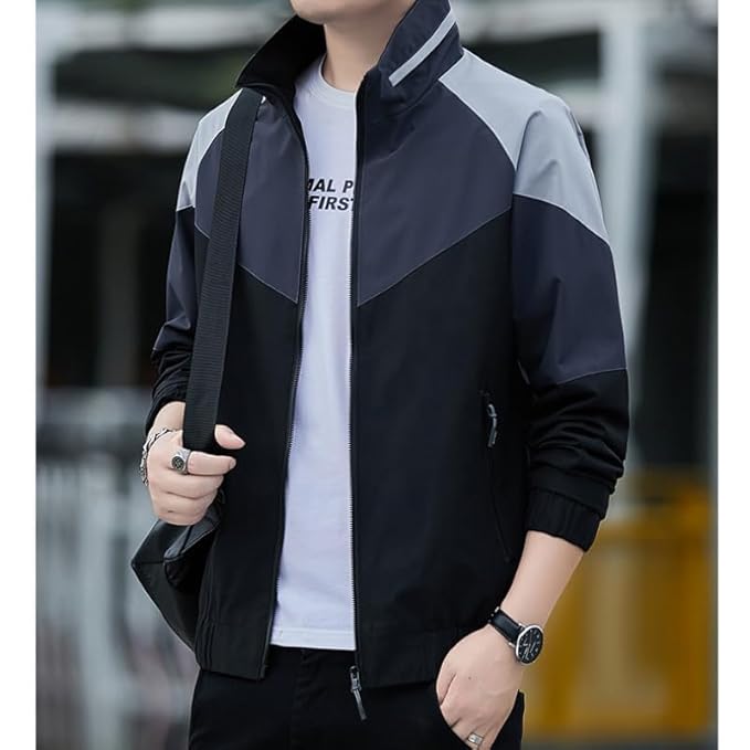 Caraba Mens Jackets for Winter, Lightweight Windcheater Jacket, Full Sleeves, Regular Fit, Stylish Stand Collar, Zipper Closure