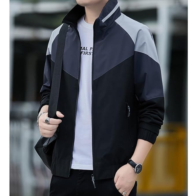 Men's Nylon Water Resistant Windcheater Full Sleeves Stand Collar Winter Sports Jacket