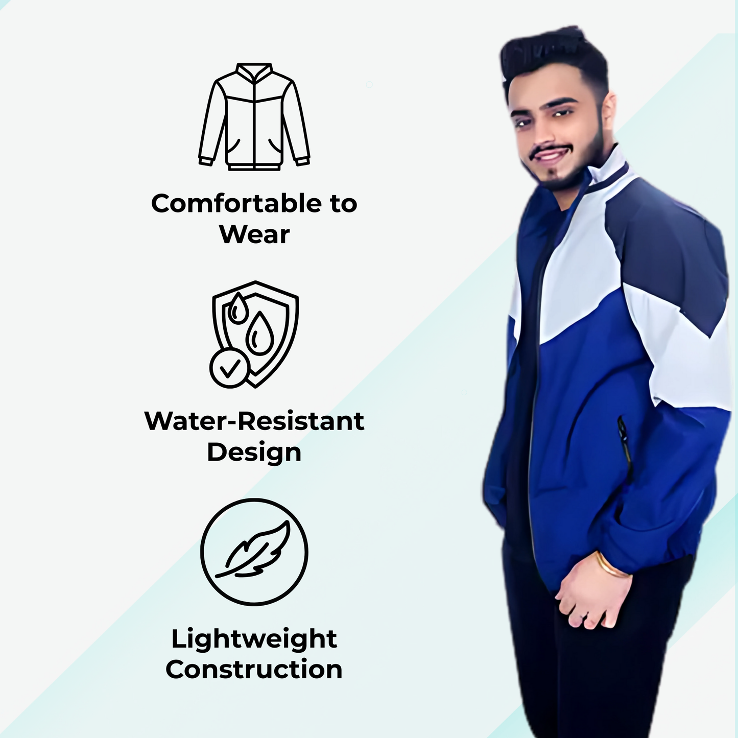 Caraba Jacket for Summer, Lightweight & Regular Fit, Full Sleeves, Stylish Stand Collar Colorblock Men Wind Cheater
