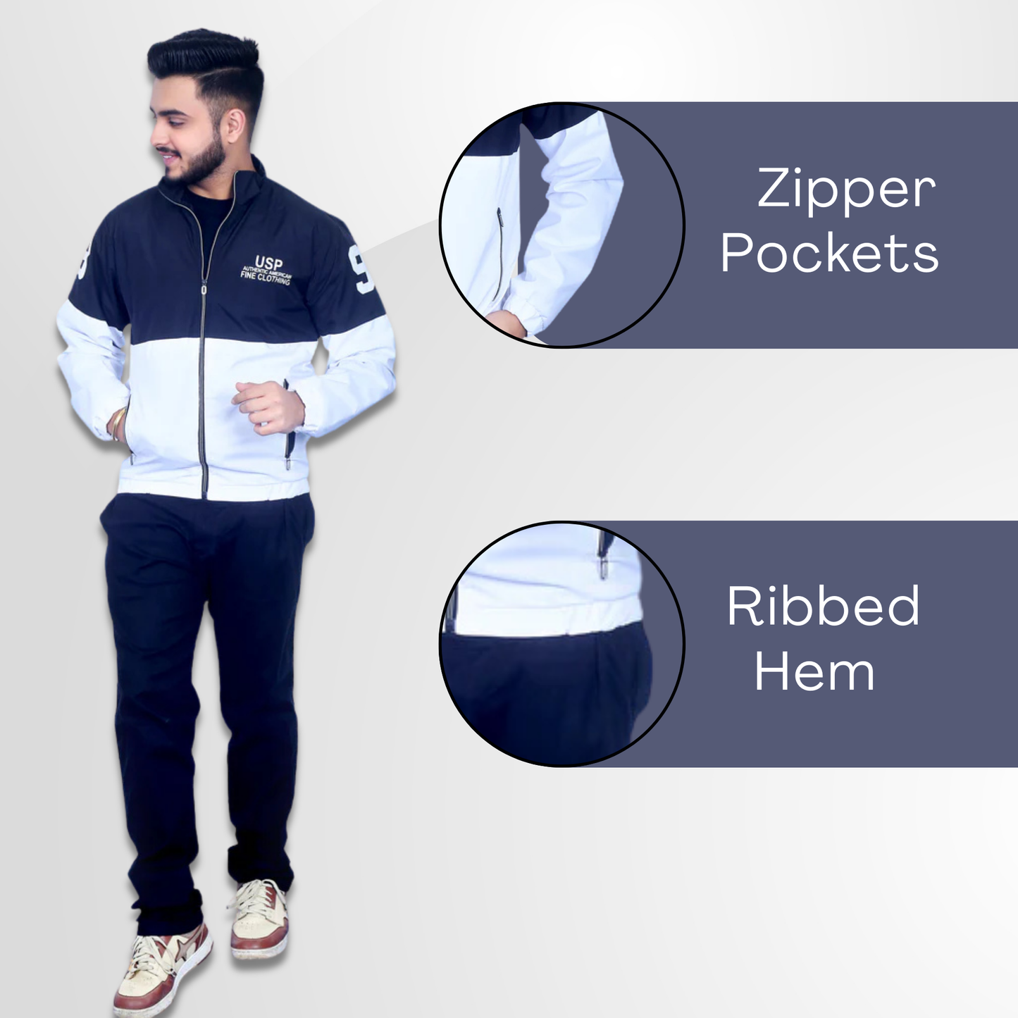Caraba Jacket for Summer, Lightweight & Regular Fit, Full Sleeves, Stylish Stand Collar Colorblock Men Wind Cheater