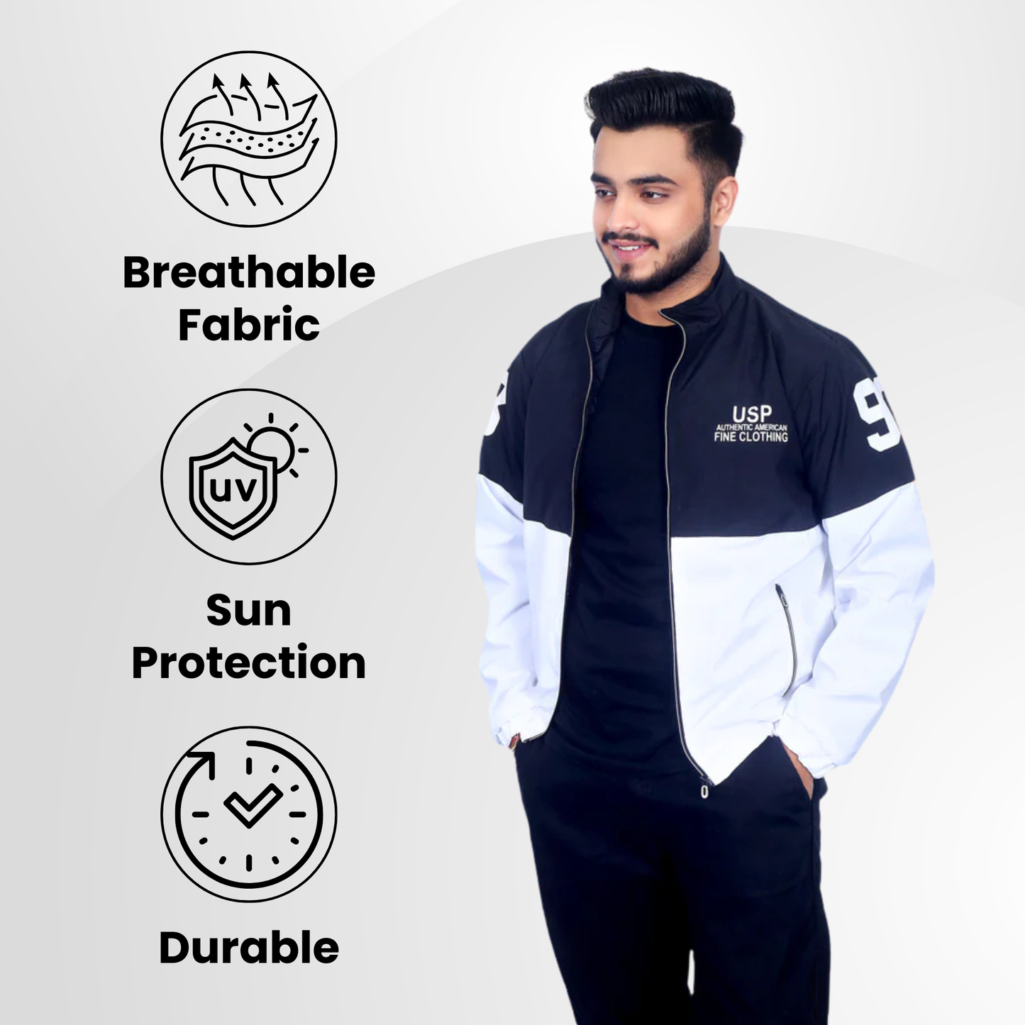 Caraba Jacket for Summer, Lightweight & Regular Fit, Full Sleeves, Stylish Stand Collar Colorblock Men Wind Cheater