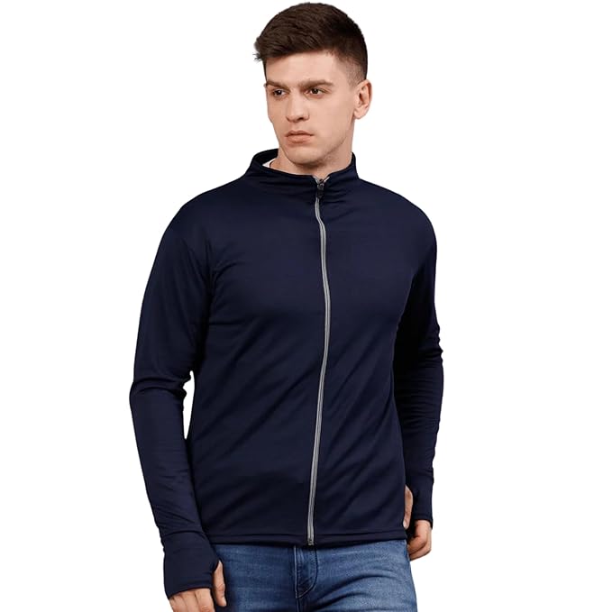 Caraba Men's UPF 50+ Sun Protection Jacket | Full Sleeves Polyester Sunscreen Running Jacket | Outdoor Sportswear for Running, Hiking & Activities (M, L, XL, XXL | Navy, Black, White)