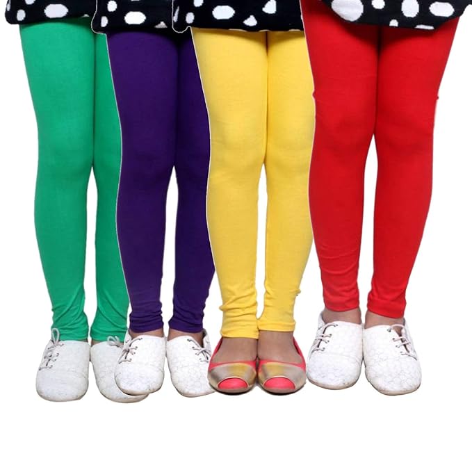 Plain Ankle Length Cotton Leggings for Kids & Girls Pack of 4