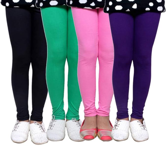 Plain Ankle Length Cotton Leggings for Kids & Girls Pack of 4