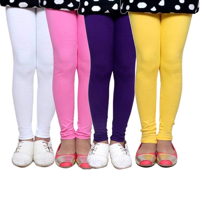 Plain Ankle Length Cotton Leggings for Kids & Girls Pack of 4