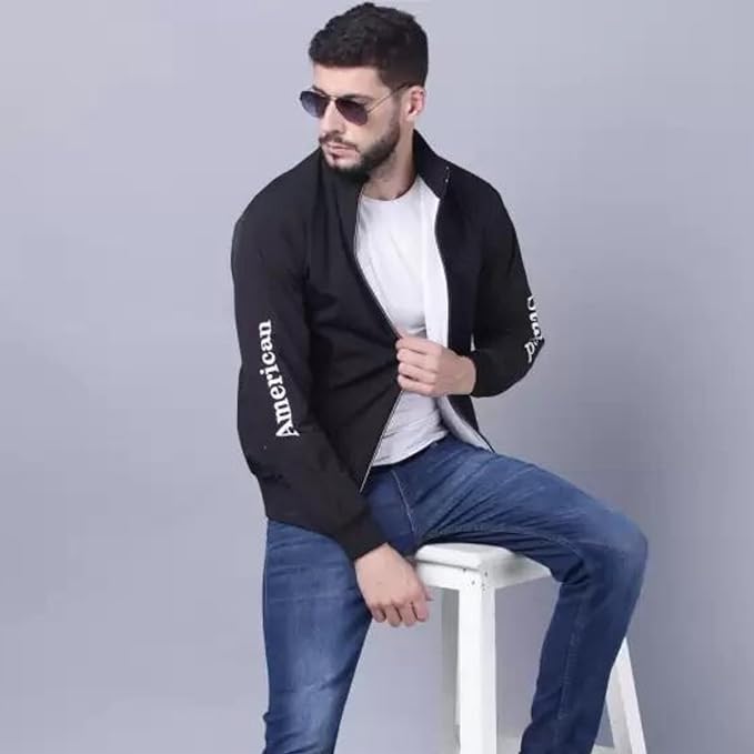 Caraba Men's Lightweight Nylon Jacket for Winter Season| Full Sleeves Zipper Function, Stand Collar Jacket for Bike Riding, Sports & Travel