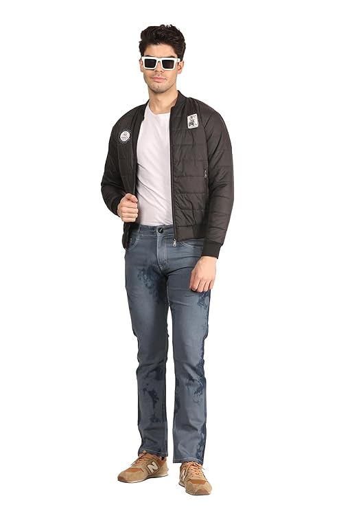 Men's Quilted Full Sleeves Bomber Puffer Zipper Stand Collar Winter Jacket