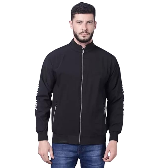 Caraba Men's Lightweight Nylon Jacket for Winter Season| Full Sleeves Zipper Function, Stand Collar Jacket for Bike Riding, Sports & Travel