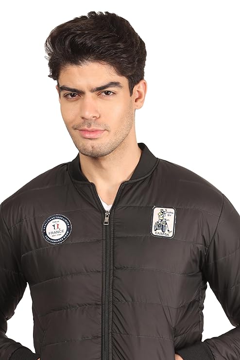 Men's Quilted Full Sleeves Bomber Puffer Zipper Stand Collar Winter Jacket