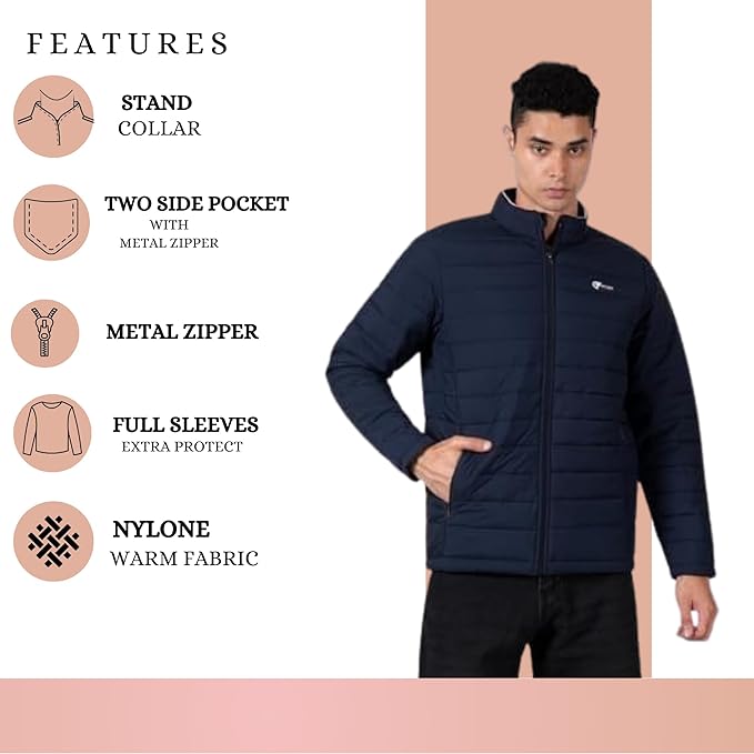 Caraba Men's Bomber Winter Jacket | Regular Fit | Full Sleeve | Zipper Closure | Stand Collar | Stylish, Lightweight, Nylon Trendy Jacket for Men (M)