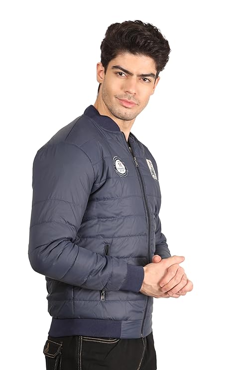 Men's Quilted Full Sleeves Bomber Puffer Zipper Stand Collar Winter Jacket