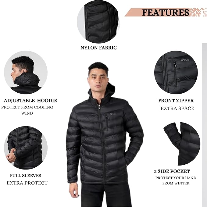 Caraba Light Weight Winter Jackets for Men & Boys | Front Zipper Pocket, Full Sleeves Nylon Jacket, Regular Fit Bomber, Monsoon Jackets for All Weather
