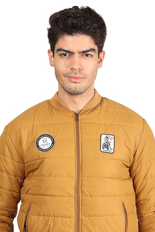 Men's Quilted Full Sleeves Bomber Puffer Zipper Stand Collar Winter Jacket
