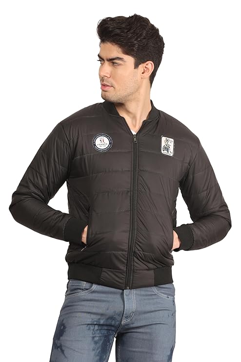 Men's Quilted Full Sleeves Bomber Puffer Zipper Stand Collar Winter Jacket
