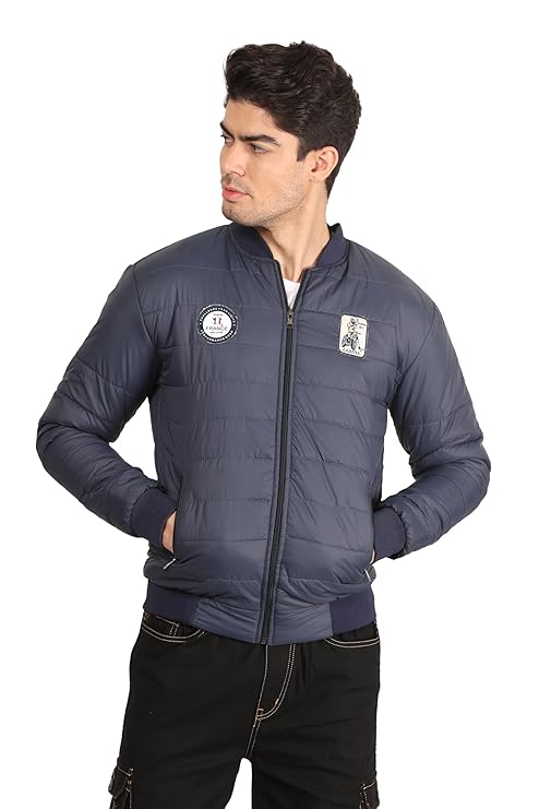 Men's Quilted Full Sleeves Bomber Puffer Zipper Stand Collar Winter Jacket