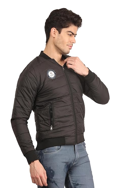 Men's Quilted Full Sleeves Bomber Puffer Zipper Stand Collar Winter Jacket