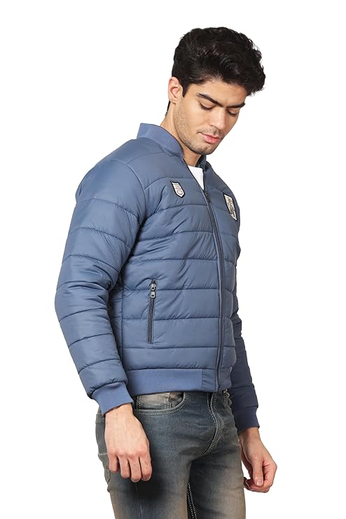 Men's Quilted Full Sleeves Bomber Puffer Zipper Stand Collar Winter Jacket