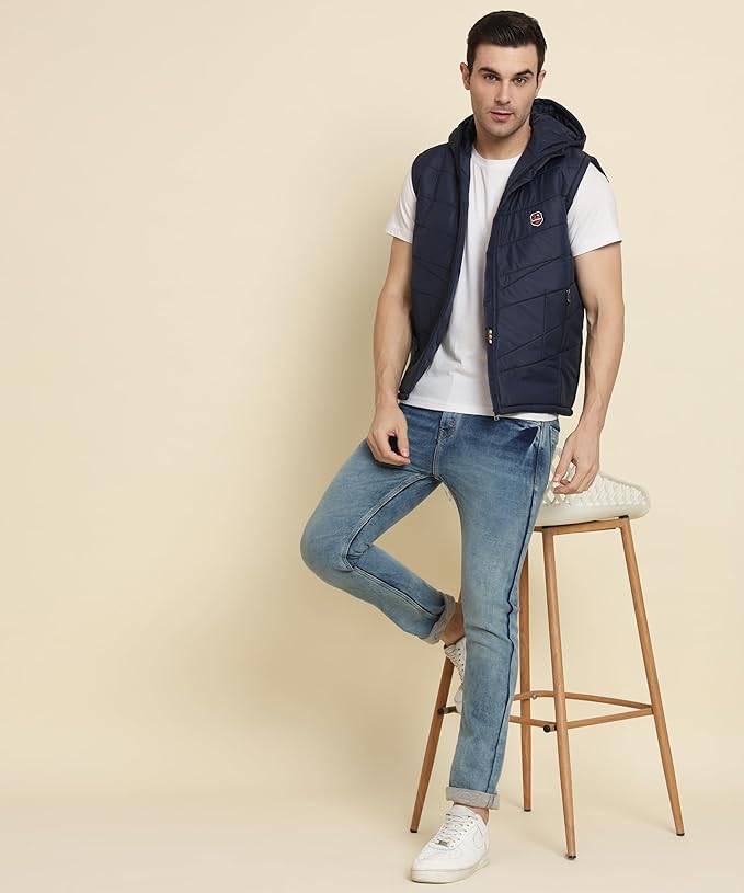 Men's Quilted Sleeveless Zippered Bomber Jacket
