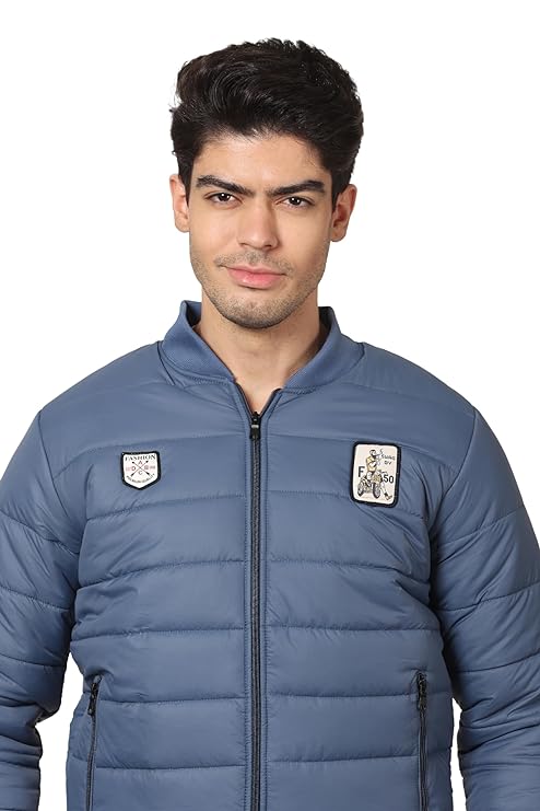 Men's Quilted Full Sleeves Bomber Puffer Zipper Stand Collar Winter Jacket