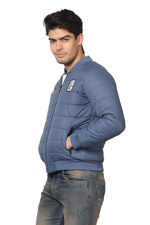 Men's Quilted Full Sleeves Bomber Puffer Zipper Stand Collar Winter Jacket