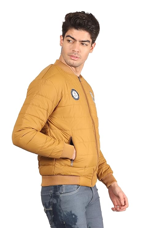 Men's Quilted Full Sleeves Bomber Puffer Zipper Stand Collar Winter Jacket