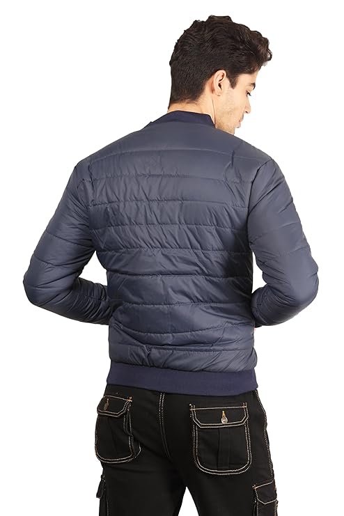 Men's Quilted Full Sleeves Bomber Puffer Zipper Stand Collar Winter Jacket