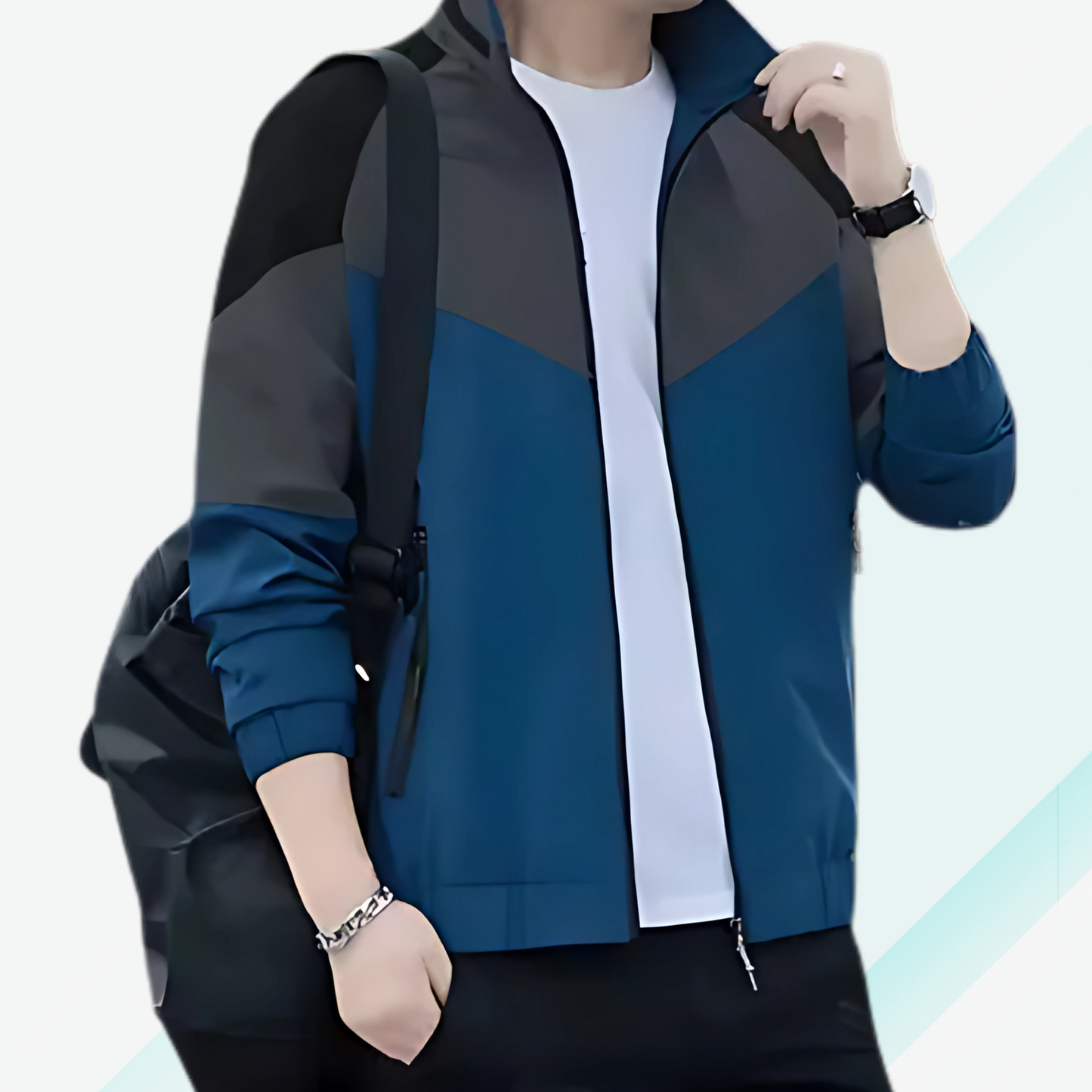 Caraba Men's Colorblock Summer Jacket | Lightweight Windcheater for Light Rain | Full Sleeves, Regular Fit, Stylish Stand Collar